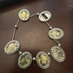 Vintage 1950s Mid Century Silver Tone Photo Charm Bracelet Oval Etched Keepsake